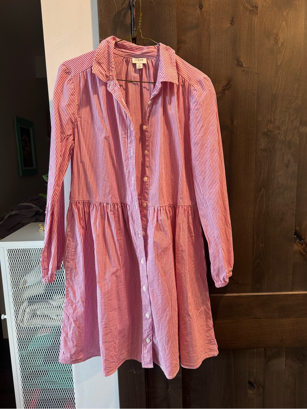 J. Crew Pink and White Striped Button-Front Shirt Dress